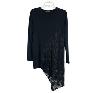 Lavena Small Black Dressy Long Sleeve Top | Lace Bead Detail